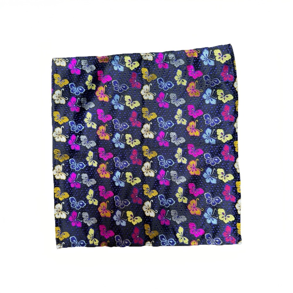 DUCHAMP‎ LONDON Multi-Color Silk Jacquard Butterfly Pocket Square Made in Italy